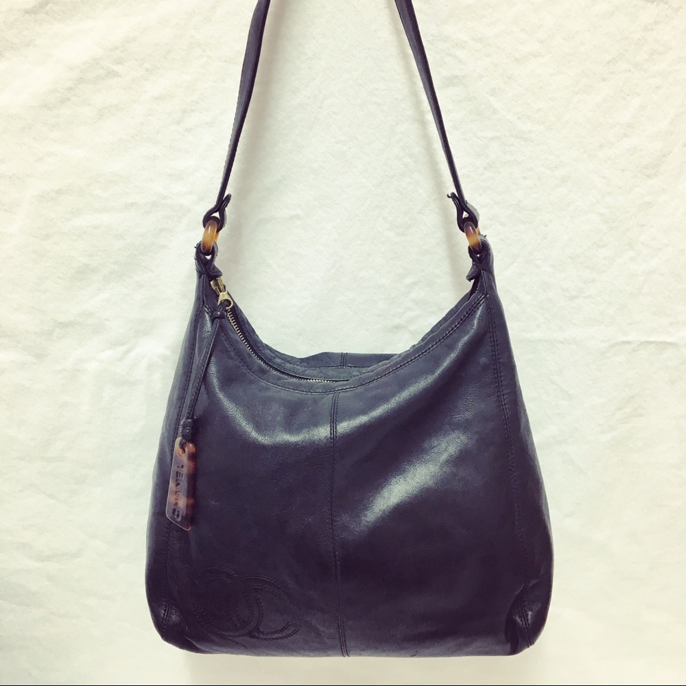 CHANEL CC Lambskin Black Leather Hobo Shoulder Bag